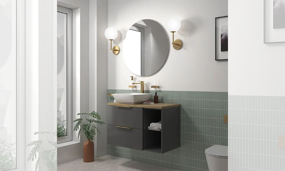 Sonix 900 Grey Wall Hung Unit with Oak Countertop
