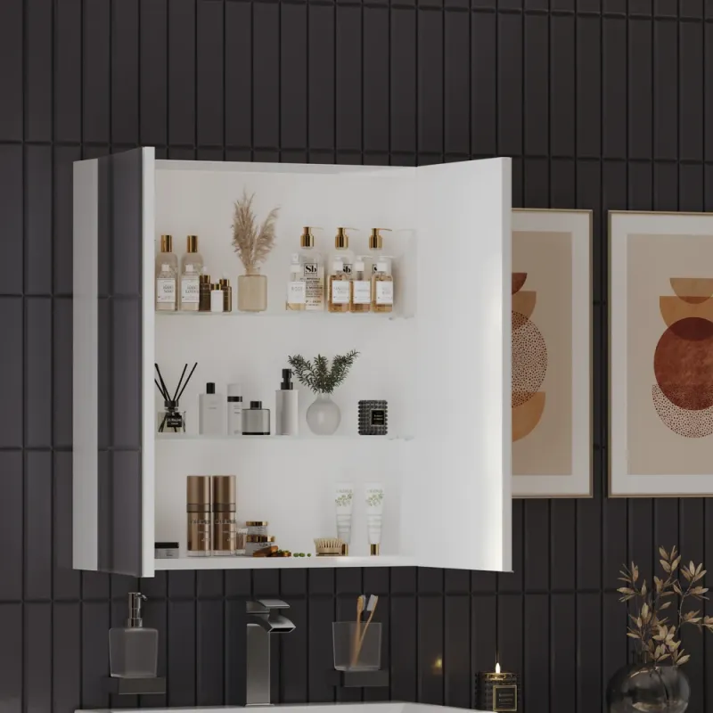 Patello White 2 Door Mirror Cabinet Glass Shelves