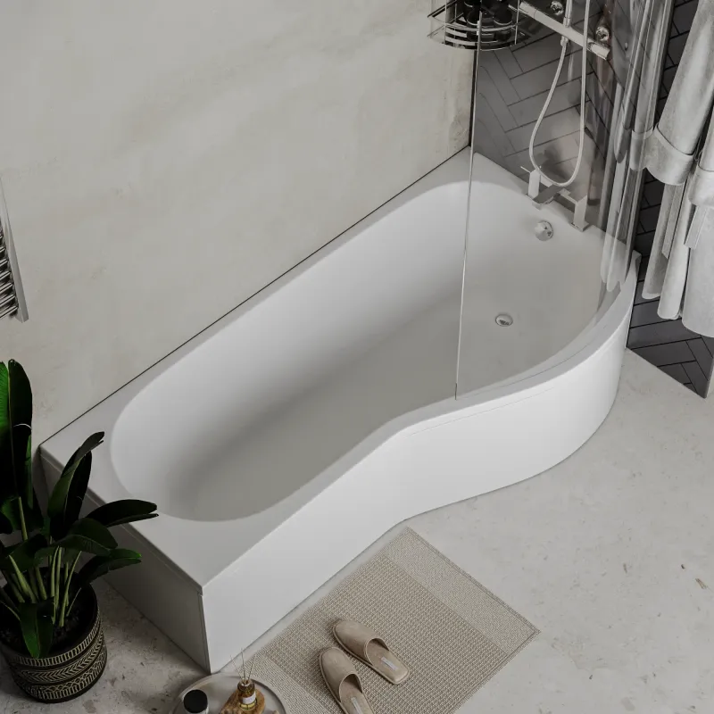 portland 1500 righthand p shape curved shower bath