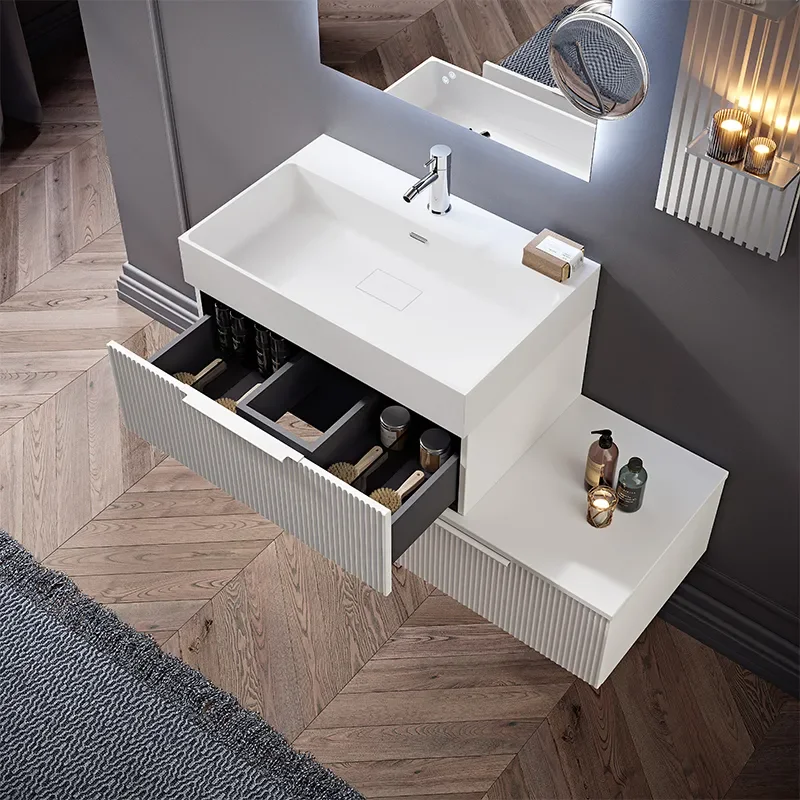 premium matt white 740 vanity unit with two tier storage