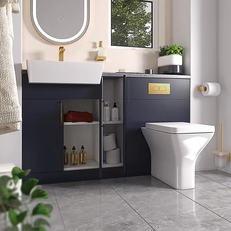 oliver 1400 navy blue combination vanity and toilet set gold