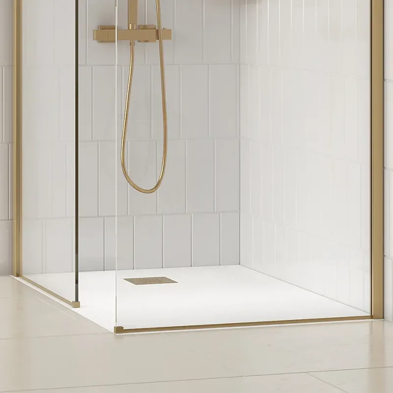 radiant gold 1600 walkin recess shower enclosure black tray