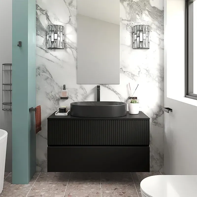 Product Image for Jasmine Black 1000mm Wall Hung Vanity Unit with Black Basin