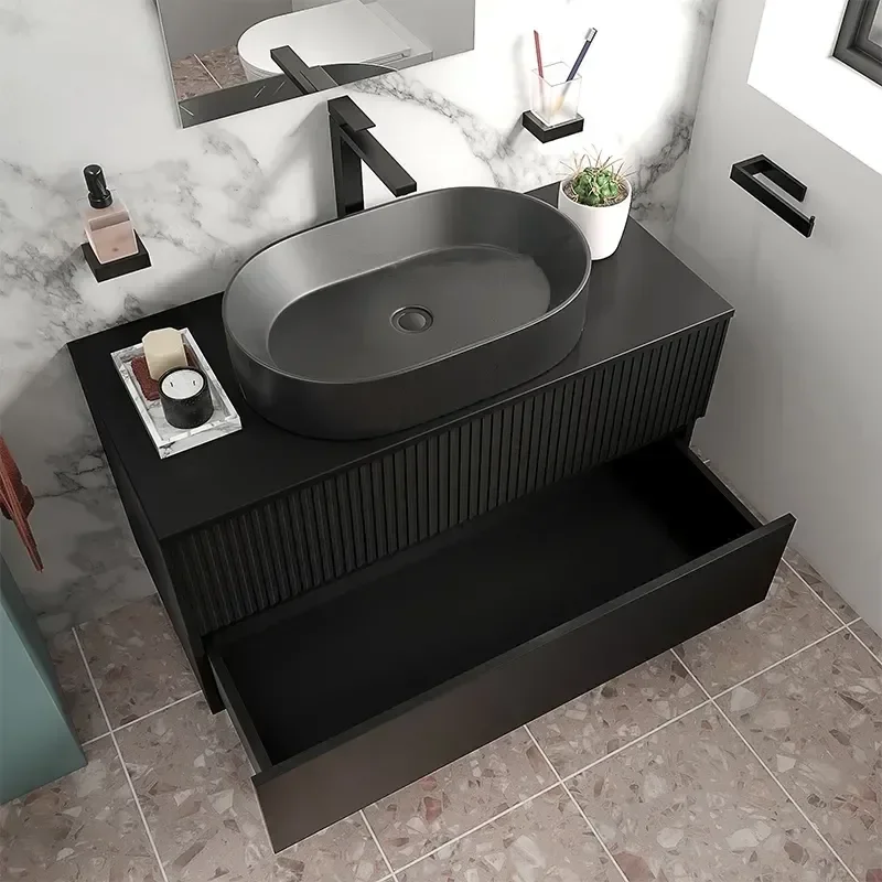Product Image for Jasmine Black 1000mm Wall Hung Vanity Unit with Black Basin