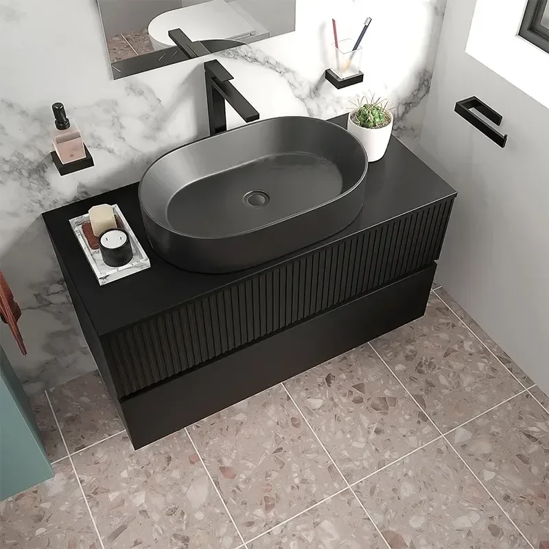 Product Image for Jasmine Black 1000mm Wall Hung Vanity Unit with Black Basin