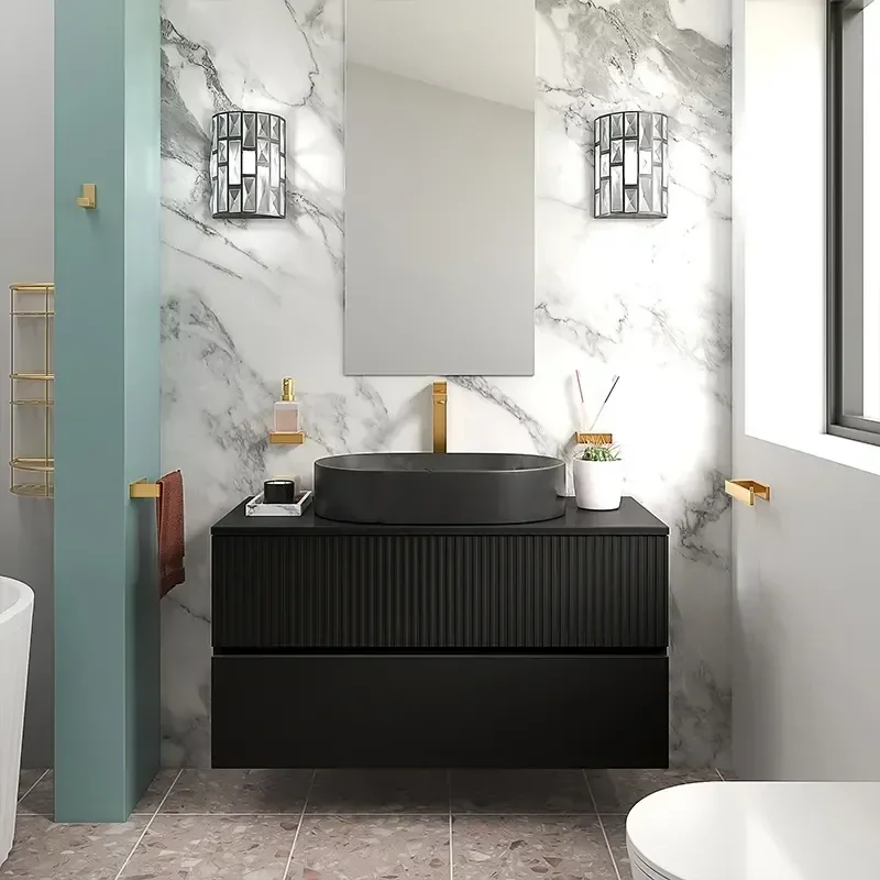 Product Image for Jasmine Black 1000mm Wall Hung Vanity Unit with Black Basin