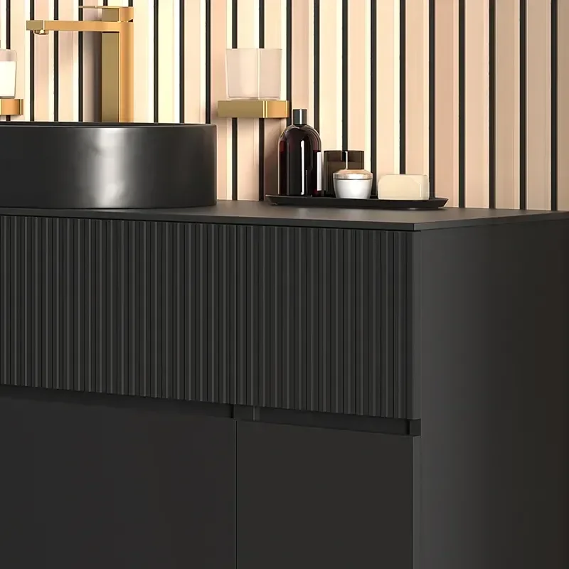 Product Image for 1600mm Black Wall Hung Vanity Unit with Countertop, Black Marble Sink & Two Side Units 
