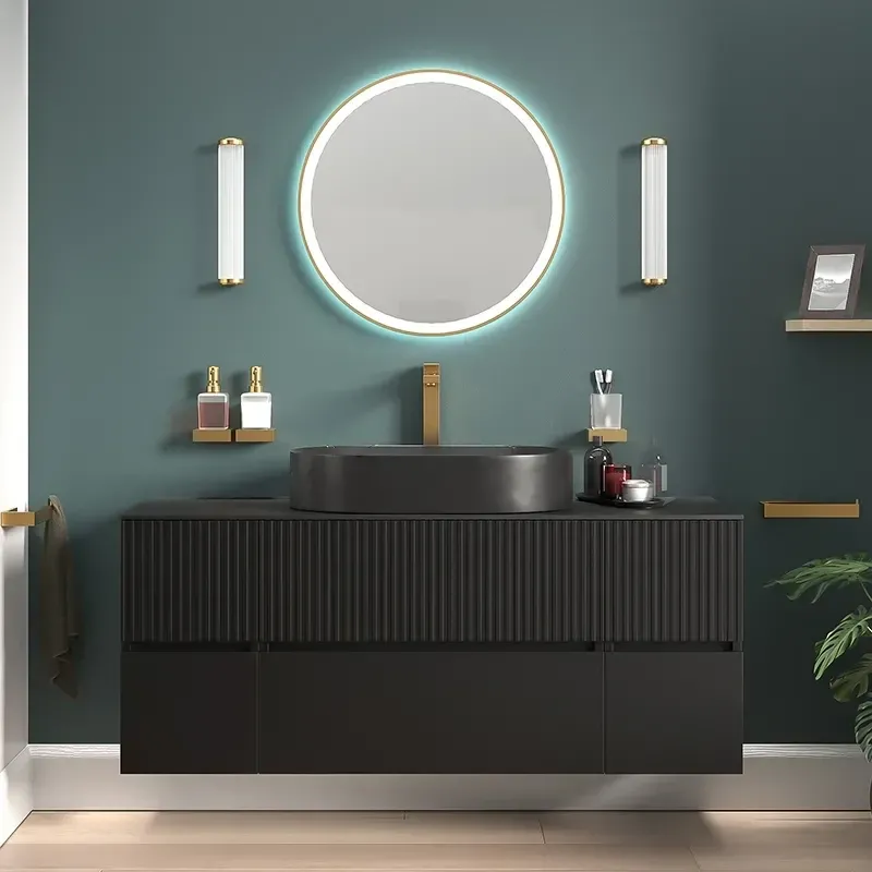 Product Image for 1300mm Black Wall Hung Countertop Vanity Unit with Black Sink & Two Side Units 