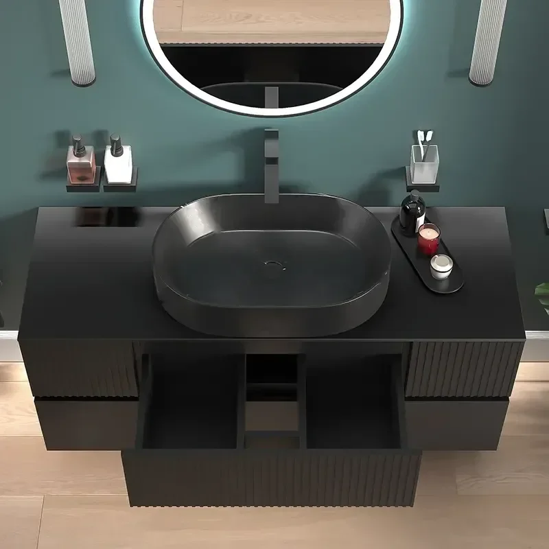 Product Image for 1300mm Black Wall Hung Countertop Vanity Unit with Black Sink & Two Side Units 