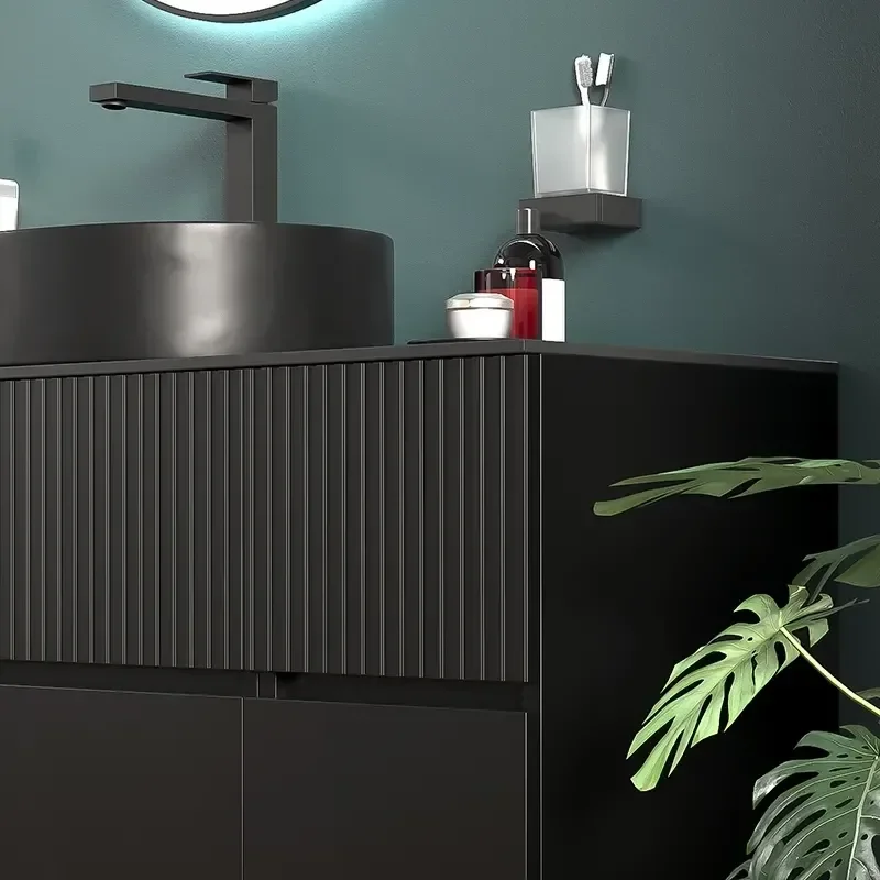 Product Image for 1300mm Black Wall Hung Countertop Vanity Unit with Black Sink & Two Side Units 