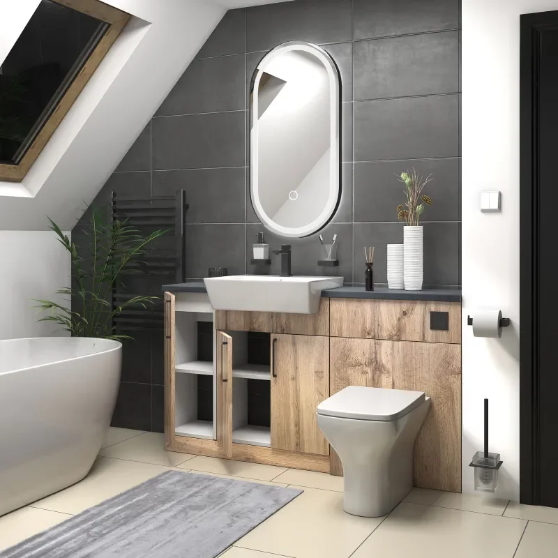 oliver Oak 1500 sink unit with wc toilet complete suite black handles