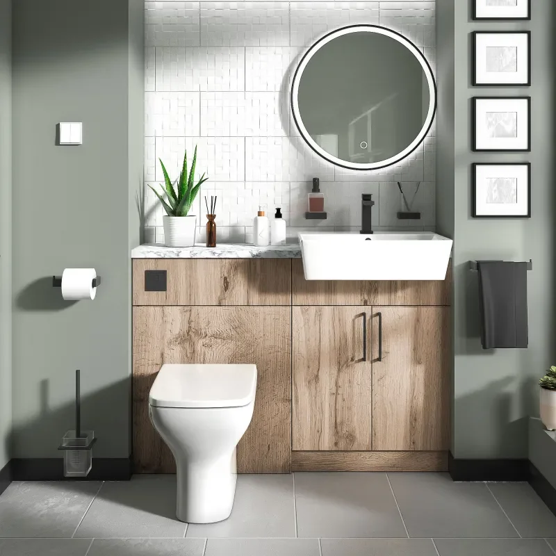 oliver 1200 Oak vanity and toilet package Black Handles