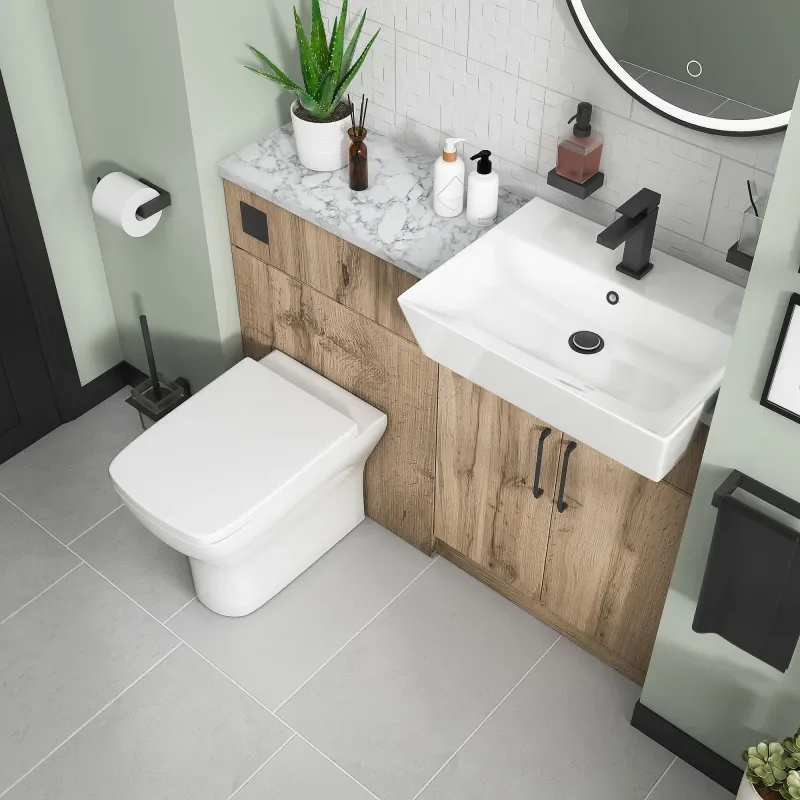 oliver 1200 Oak vanity and toilet package Black Handles
