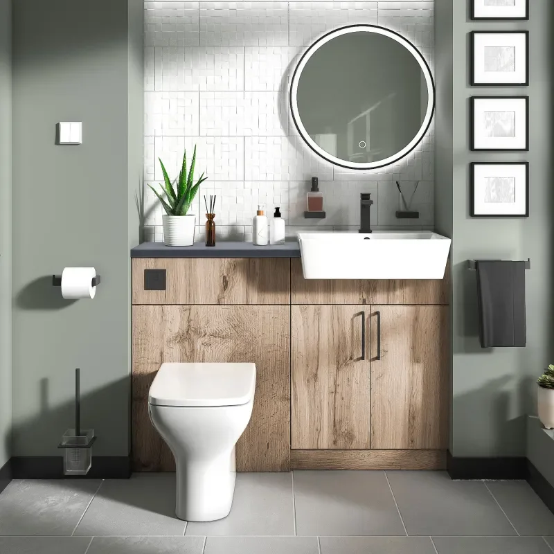 oliver 1200 Oak vanity and toilet package Black Handles