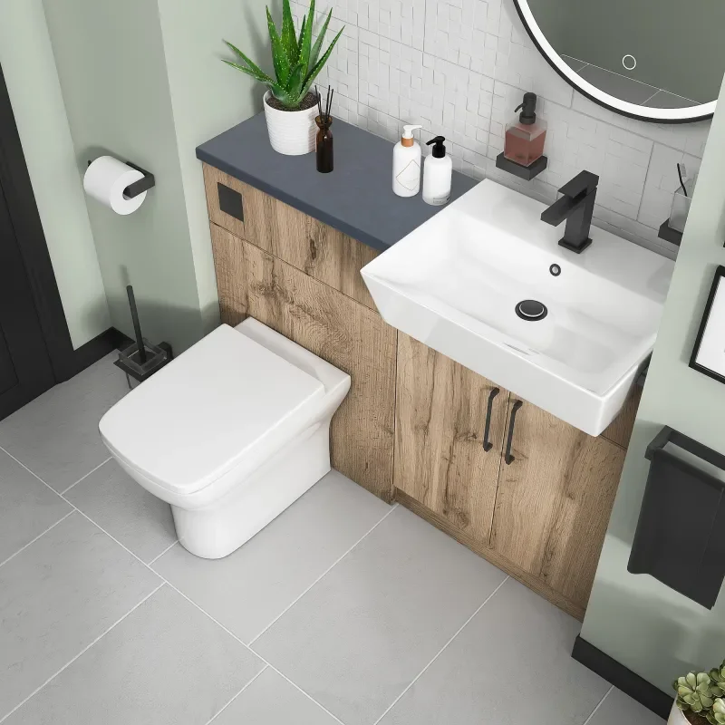 oliver 1200 Oak vanity and toilet package Black Handles