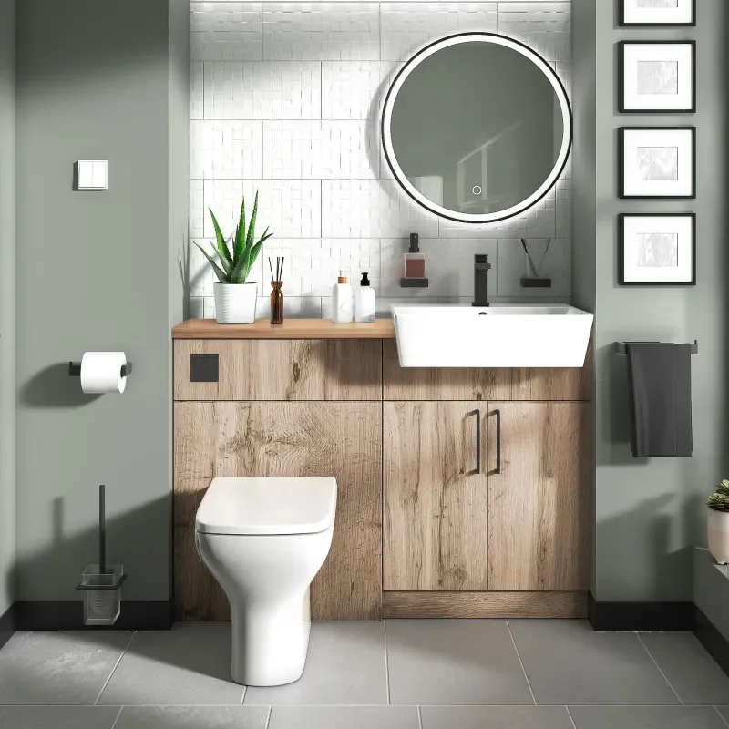 oliver 1200 oak vanity and toilet package black handles