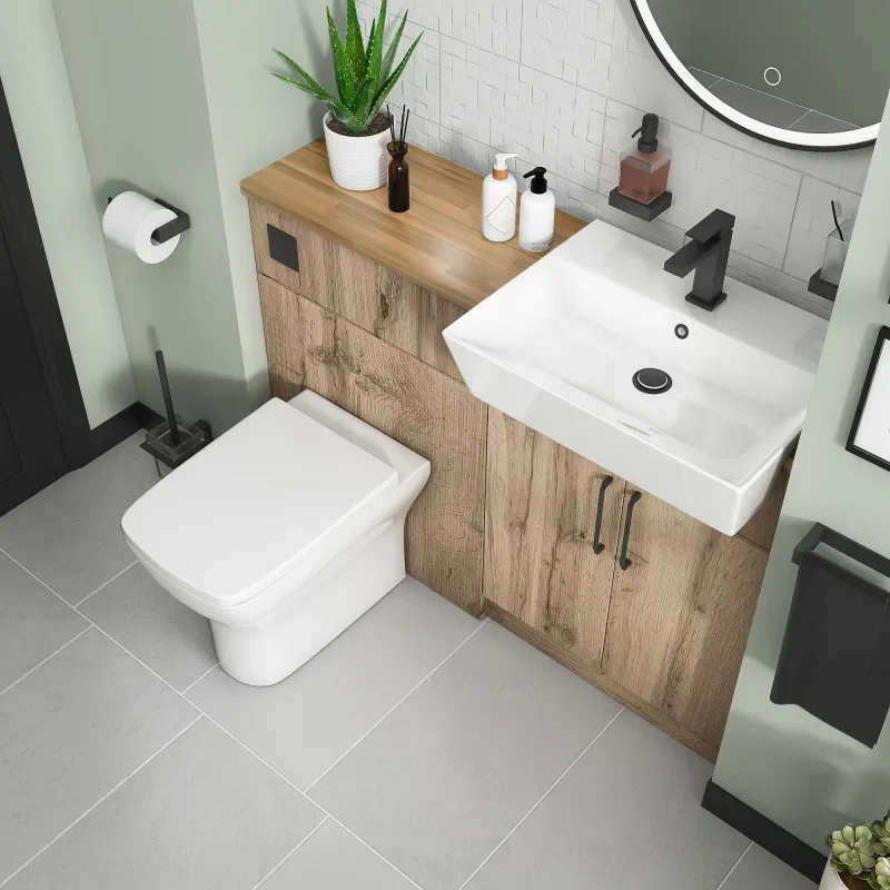 oliver 1200 oak vanity and toilet package black handles