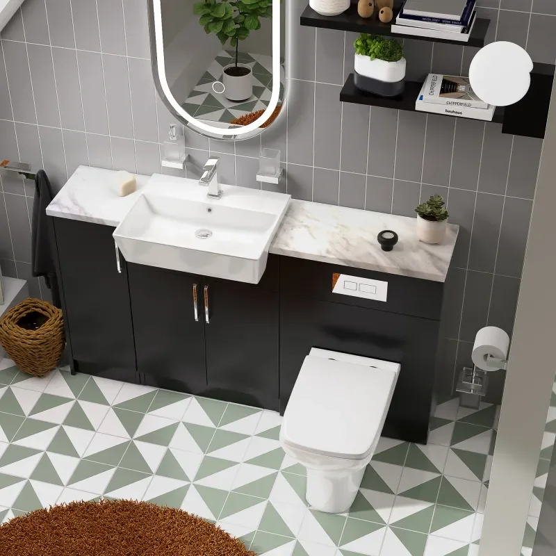 oliver matt black 1500 sink unit with wc toilet complete suite