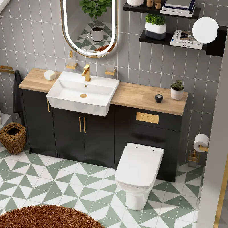 oliver matt black 1500 sink unit with wc toilet complete suite