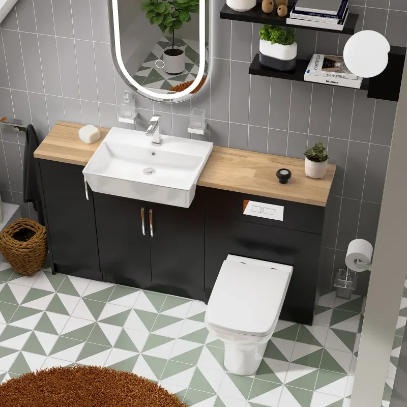 oliver matt black 1500 sink unit with wc toilet complete suite