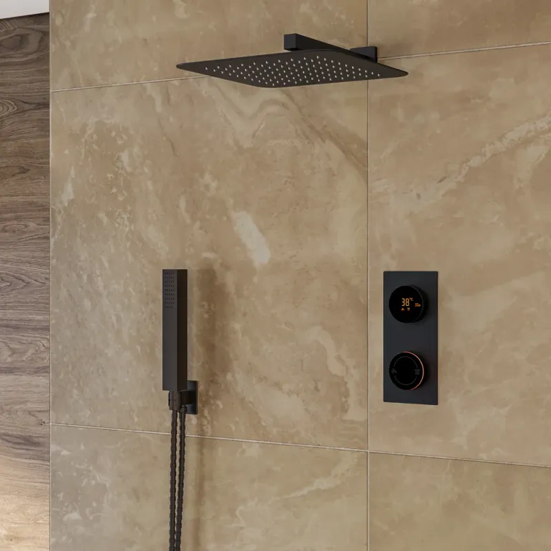 Cyber black 2 outlet wall shower set head handset bracket