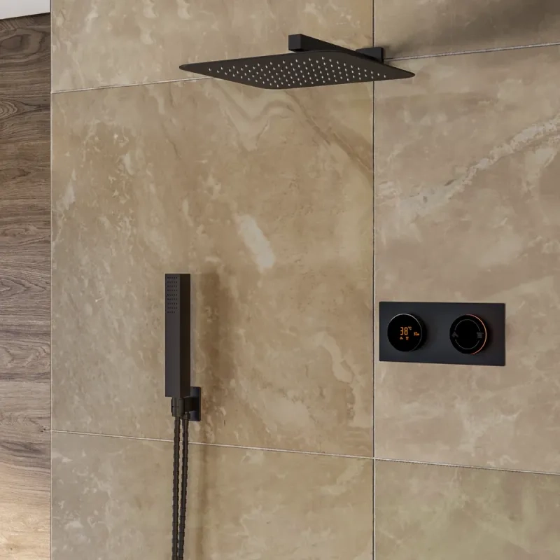 Cyber black 2 outlet wall shower set head handset bracket