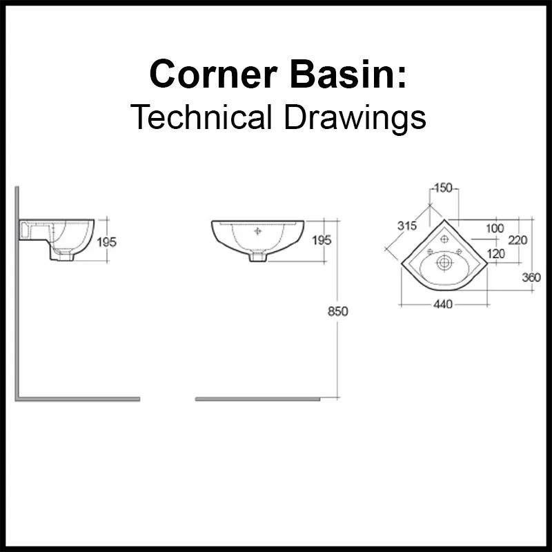 Compact Corner Basin Technical Drawings