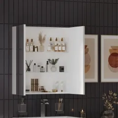 Patello White 2 Door Mirror Cabinet Glass Shelves