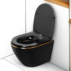 Bodine Rimless Black Wall Hung Toilet with Gold Edge