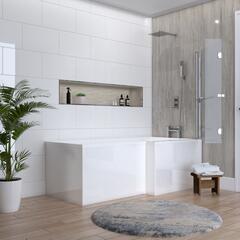 Right Hand L-Shape Bath with Chrome Bath Filler And Hinged Bath Screen