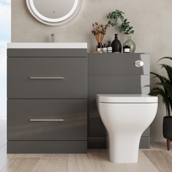 Extra Product Image For Complete Patello Grey L Shape Shower Bath Suite Incl Sink Cabinet Toilet And Taps. 2