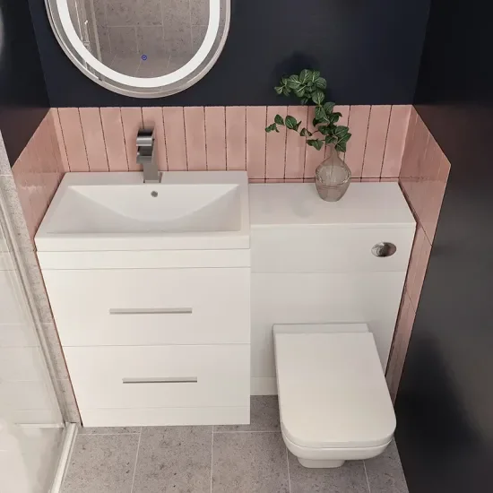 Patello White Combi Vanity Toilet And Shower Sliding Door Enclosure Suite