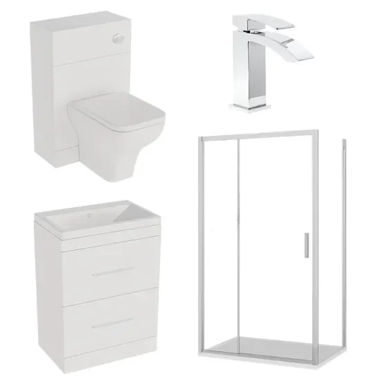Patello White Combi Vanity Toilet And Shower Sliding Door Enclosure Suite
