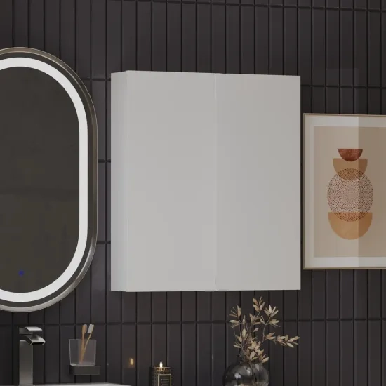 Patello White 2 Door Wall Cabinet Glass Shelves