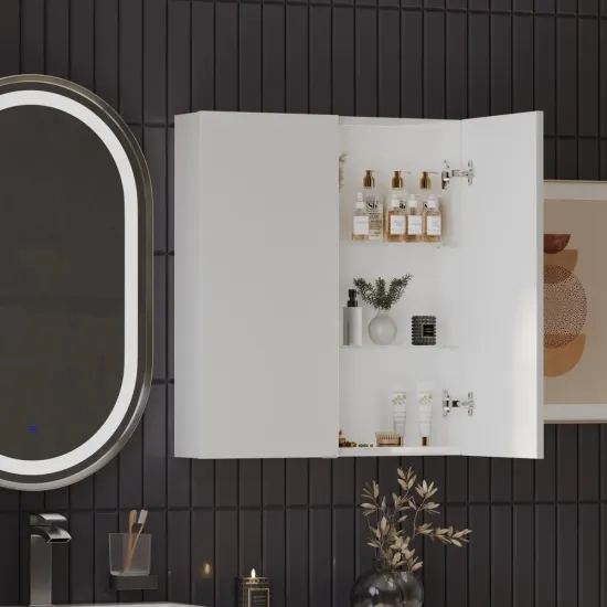 Patello White 2 Door Wall Cabinet Glass Shelves
