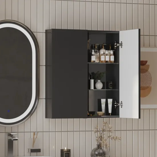 Patello Grey 2 Door Wall Cabinet Glass Shelves
