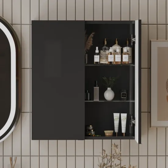 Patello Grey 2 Door Wall Cabinet Glass Shelves