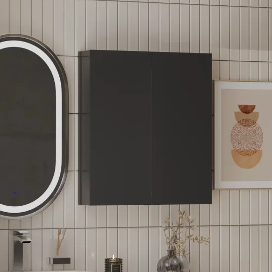 Patello Grey 2 Door Wall Cabinet Glass Shelves