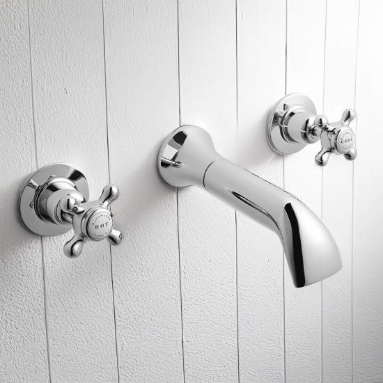 Bayswater 3 Tap Hole Wall Hung Bath Tap With Crosshead Handles