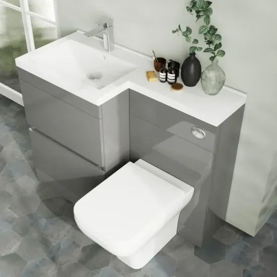 Pemberton Grey 1100 Space Saving Ensuite Sink and Toilet Cabinet