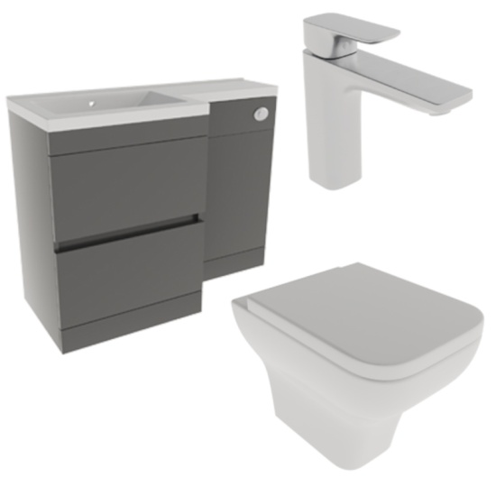 Pemberton Grey 1100 Space Saving Ensuite Sink and Toilet Cabinet