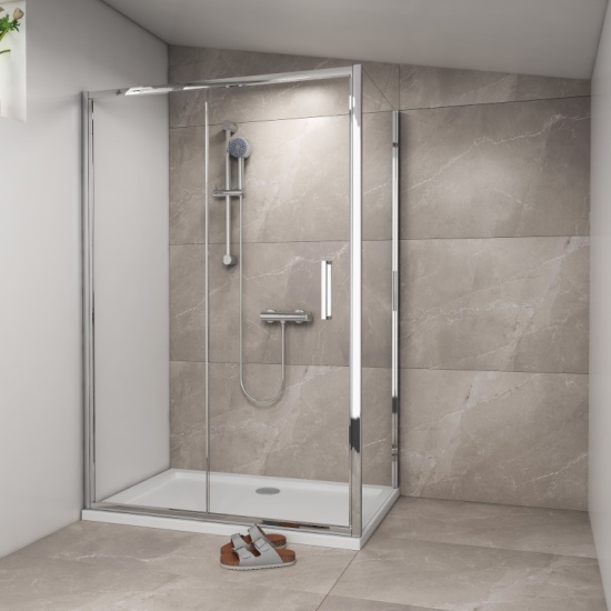 RADIANT SHOWER DOOR SLIDING 1200 WITH SIDE PANEL
