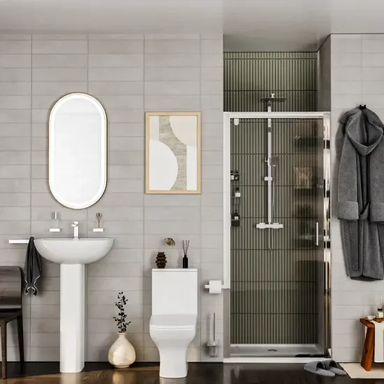 Product Image for Radiant Shower Suite: Pivot Enclosure, Basin, Pedestal and Toilet Packages 1