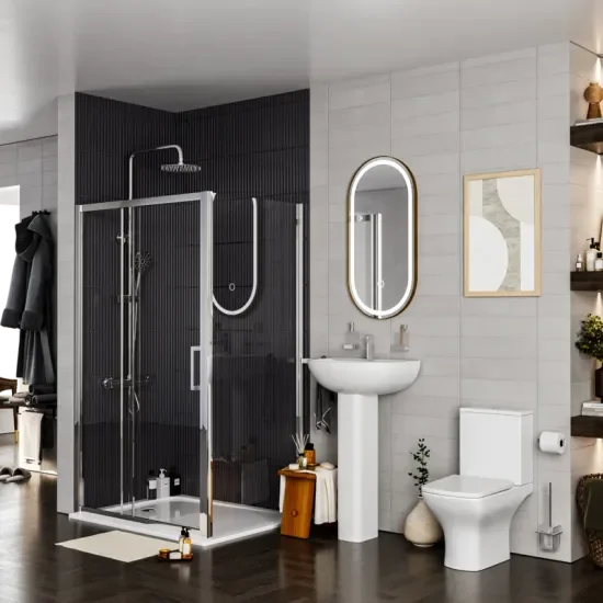 Radiant Reduced Height Shower Suite Slider Basin Pedestal Toilet