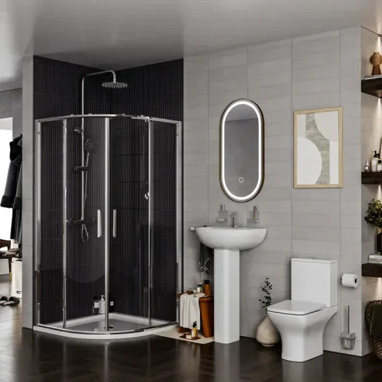 Product Image for Radiant Corner Shower Suite: Quadrant Enclosure, Basin, Pedestal and Toilet 1