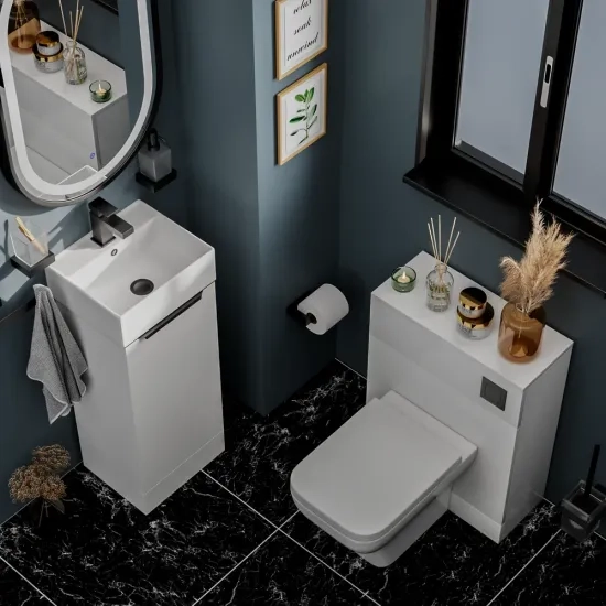Jivana 325 White Basin Cabinet WC Toilet Unit