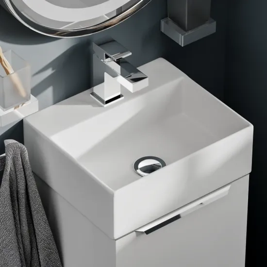 Small Bathroom Suite with 325mm Basin Unit & Back to Wall Toilet & Seat - Jivana White Cloakroom Suite - Gold Handles