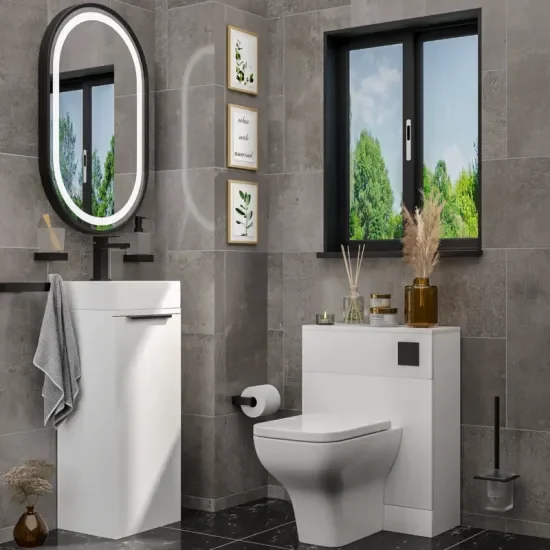 Product Image for Jivana 325 Cloakroom Suite: White Vanity Unit and Back to Wall Toilet 1