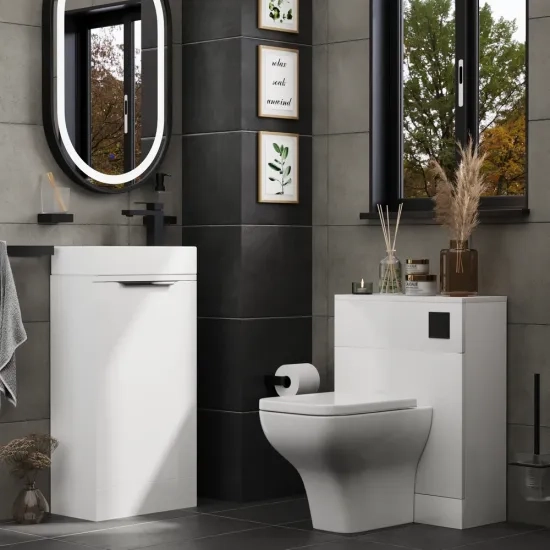 Jivana 410 White Sink Cabinet WC Toilet Unit