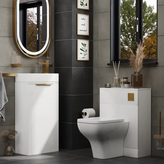 Jivana 410 White Sink Cabinet WC Toilet Unit